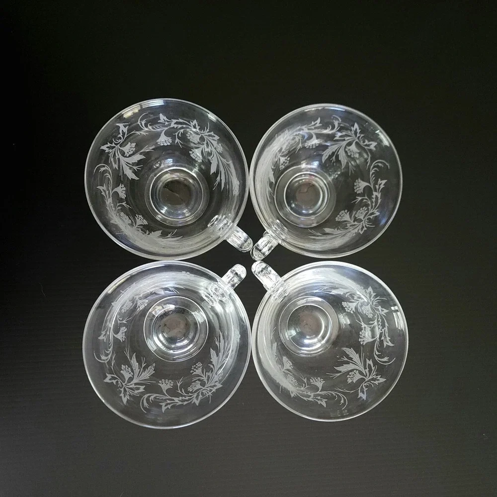 Fostoria Heather Tea Cups Etched Crystal Set of‎ 4